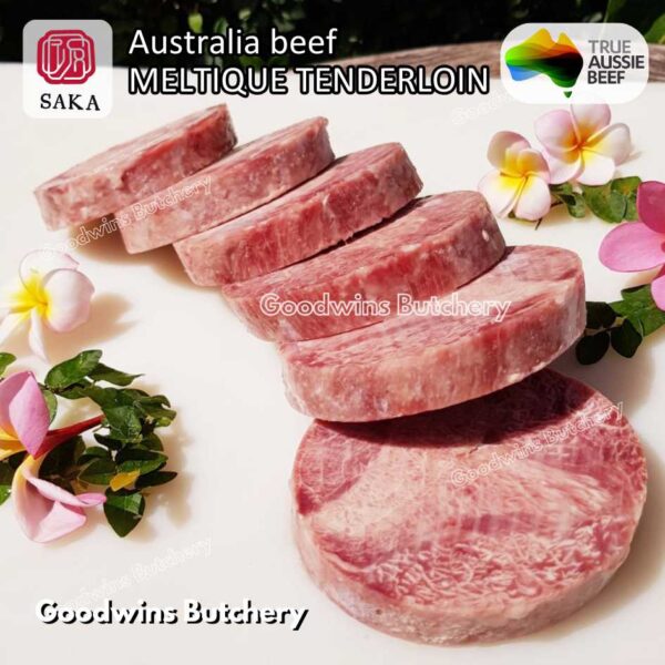 Beef MELTIQUE TENDERLOIN import Australia SAKA steak cuts 500gr | daging sapi meltik has dalam Eye Fillet mignon for Teriyaki Shabu2 Sukiyaki Saikoro Roast Schnitzel frozen