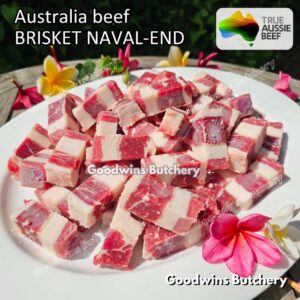 Beef BRISKET NE (Naval End) Australia AMH frozen portioned SOUP PIECES 2cm 1.2kg | daging sapi sandung lamur beku