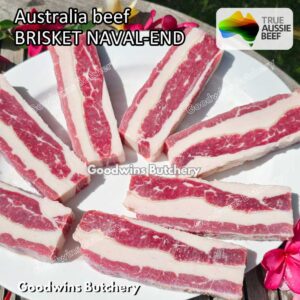 Beef BRISKET NE (Naval End) Australia AMH frozen portioned steak cuts 2cm 1.2kg | daging sapi sandung lamur beku