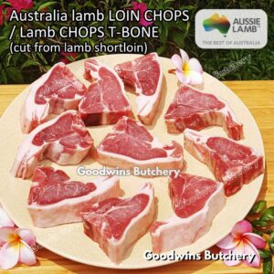 Lamb LOIN CHOPS / T-BONE CHOP (cut from lamb shortloin) 700 gr/pack | Australia Wammco WhiteStripe Midfield | iga domba muda frozen