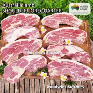 Lamb shoulder FOREQUARTER CHOP bone-in Australia +/- 1kg | brand Wammco Midfield WhiteStripe | bahu domba muda import frozen