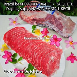 Beef OYSTER BLADE / RAQUETE Brasil Friboi freshly teriyaki stirfry sliced 2-3mm 1.6 kg/pack | daging sapi import sampil kecil beku frozen