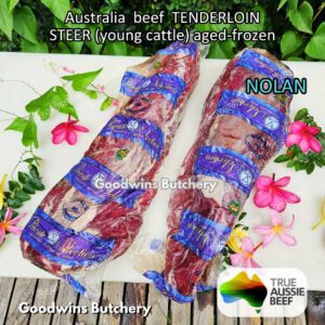 Beef TENDERLOIN Australia STEER (young cattle) aged frozen whole cuts +/- 2 kg/pc | brand Kilcoy AMH John-Dee Nolan | daging sapi has dalam beku eye fillet mignon