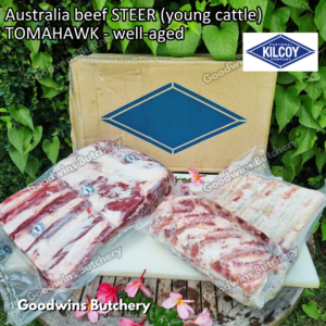 Beef TOMAHAWK Australia STEER (young cattle) Kilcoy whole cut utuh 5 ribs kg/pc