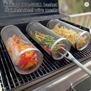 BBQ grill rolling basket / cage cylinder stainless steel mesh wire reusable diameter 9cm