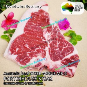 Beef T-BONE PORTERHOUSE STEAK 400-600 gr/pc Australia Angus Jack's Creek / Kilcoy / Coorong marbling MBS-2 | STEER (young cattle) TBone Club Steak aged frozen