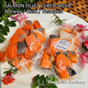 SALMON SAIKORO pieces cubed diced dadu fillet boneless Norway Chile Tasmania frozen 250gr