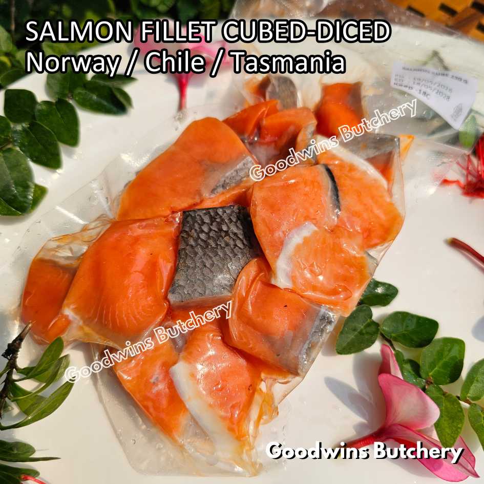 SALMON SAIKORO pieces cubed diced dadu fillet boneless Norway Chile Tasmania frozen 250gr - Image 2
